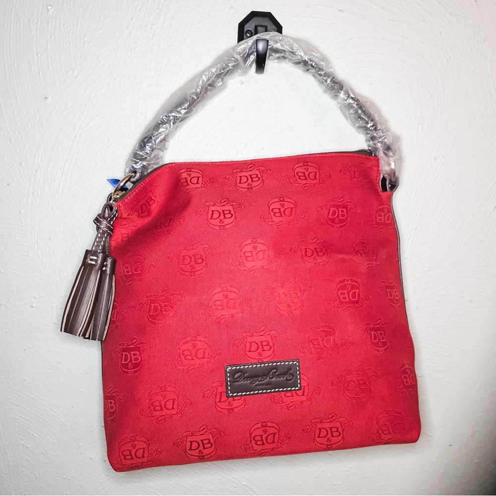 NWT Dooney & Bourke Red Signature Shoulder Bag with Brown Tassel
